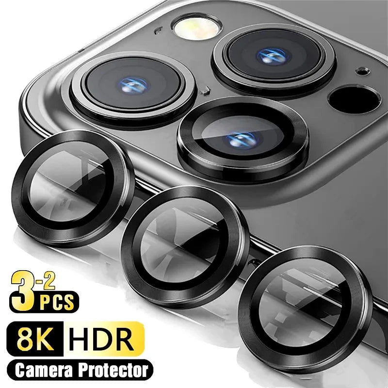 3-2PCS Camera Lens Protector For iPhone 16 Pro Max 16Pro 16Plus Metal Ring Protector Glass For iPhone 14 15 Plus Camera Lens