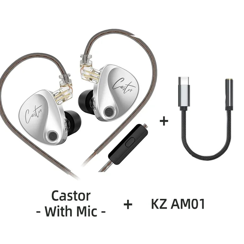 KZ Castor Wired Earbuds Improved Bass HiFi Earphone 2 Dynamic High-end Tunable Balanced Armature In-ear Headphone w/ Accessories