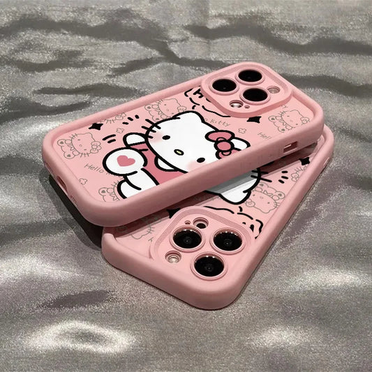 Sanrio Ins Hello Kitty Phone Case For Iphone 16 15 14 13 11 12 Pro Max X XR XS 7 8 Plus Y2k Girl Clear Gift Silicone Anti-fall