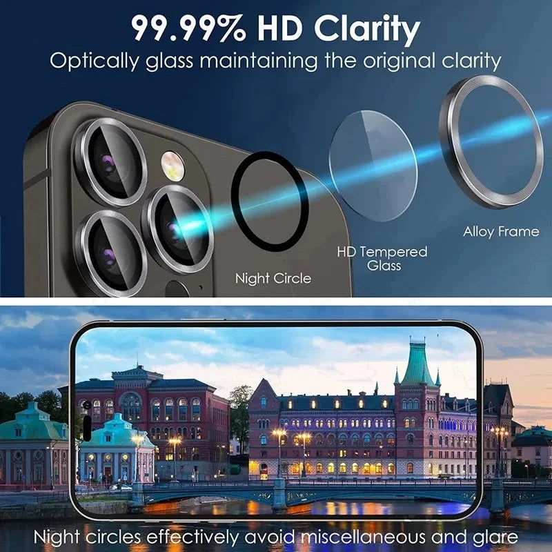 3-2PCS Camera Lens Protector For iPhone 16 Pro Max 16Pro 16Plus Metal Ring Protector Glass For iPhone 14 15 Plus Camera Lens