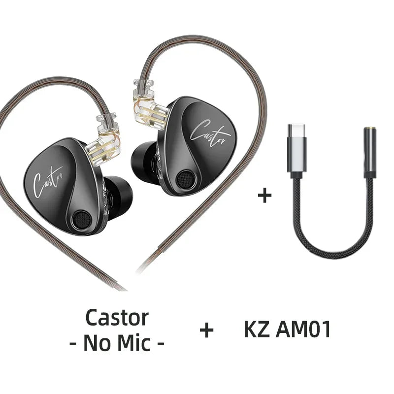 KZ Castor Wired Earbuds Improved Bass HiFi Earphone 2 Dynamic High-end Tunable Balanced Armature In-ear Headphone w/ Accessories
