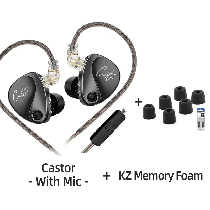 KZ Castor Wired Earbuds Improved Bass HiFi Earphone 2 Dynamic High-end Tunable Balanced Armature In-ear Headphone w/ Accessories