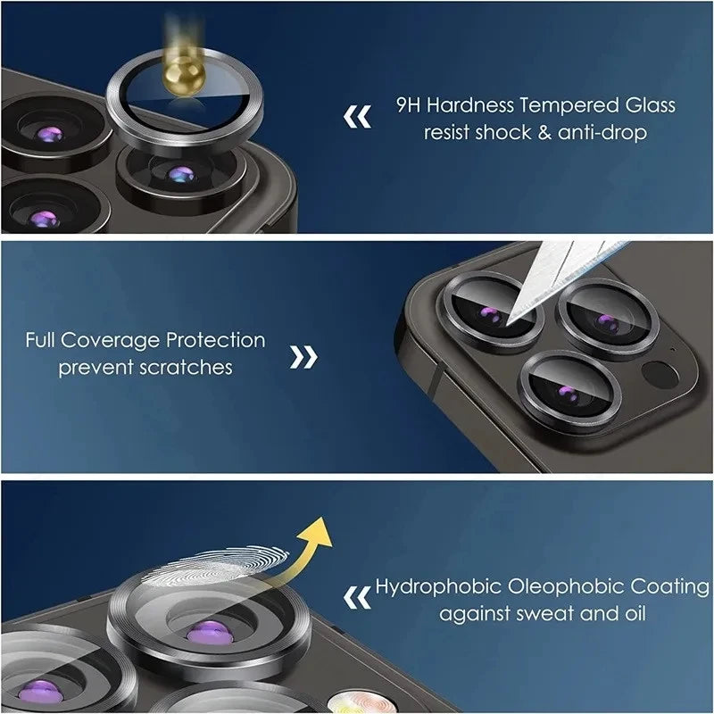 3-2PCS Camera Lens Protector For iPhone 16 Pro Max 16Pro 16Plus Metal Ring Protector Glass For iPhone 14 15 Plus Camera Lens