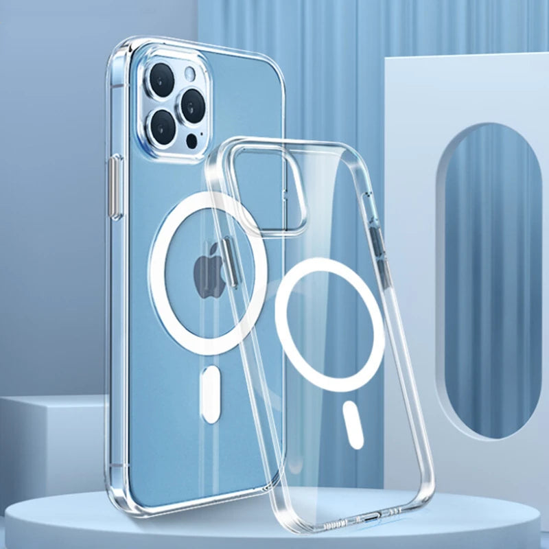 Magnetic Clear Case for iPhone 16 15 14 13 11 12 Pro Max Plus Transparent Case Wireless Charging Cover Compatible With Magsafe