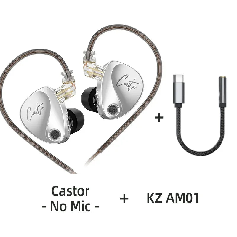 KZ Castor Wired Earbuds Improved Bass HiFi Earphone 2 Dynamic High-end Tunable Balanced Armature In-ear Headphone w/ Accessories