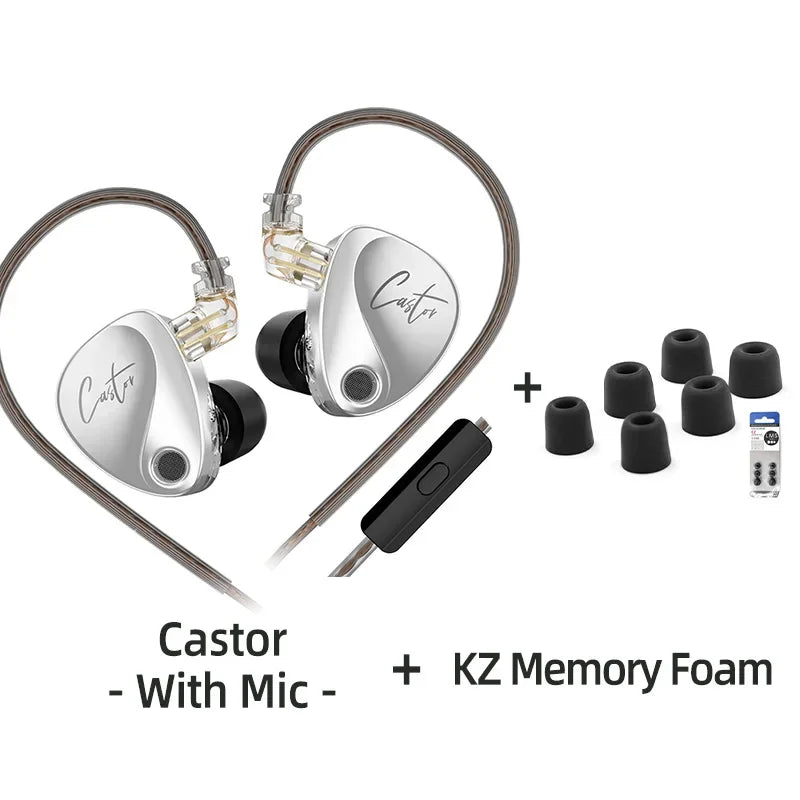 KZ Castor Wired Earbuds Improved Bass HiFi Earphone 2 Dynamic High-end Tunable Balanced Armature In-ear Headphone w/ Accessories
