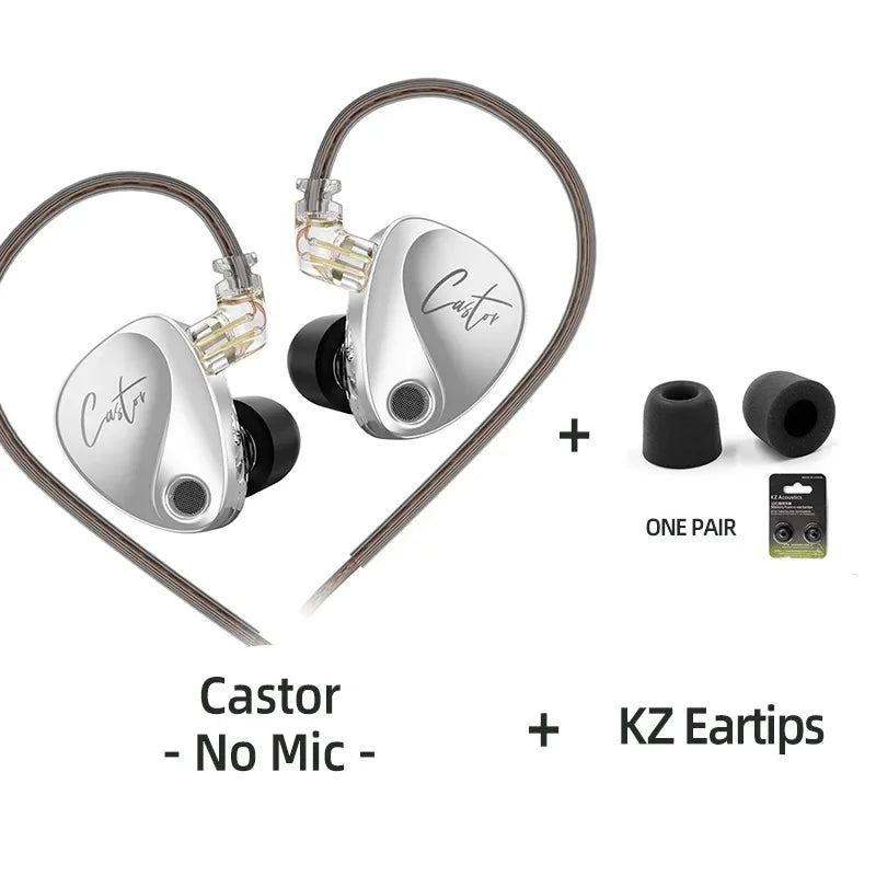 KZ Castor Wired Earbuds Improved Bass HiFi Earphone 2 Dynamic High-end Tunable Balanced Armature In-ear Headphone w/ Accessories