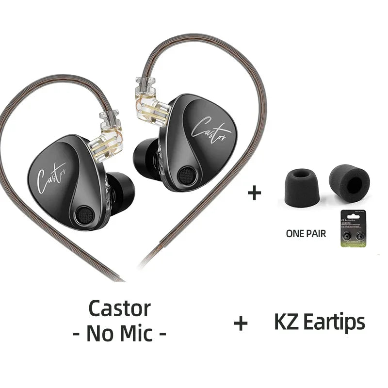 KZ Castor Wired Earbuds Improved Bass HiFi Earphone 2 Dynamic High-end Tunable Balanced Armature In-ear Headphone w/ Accessories
