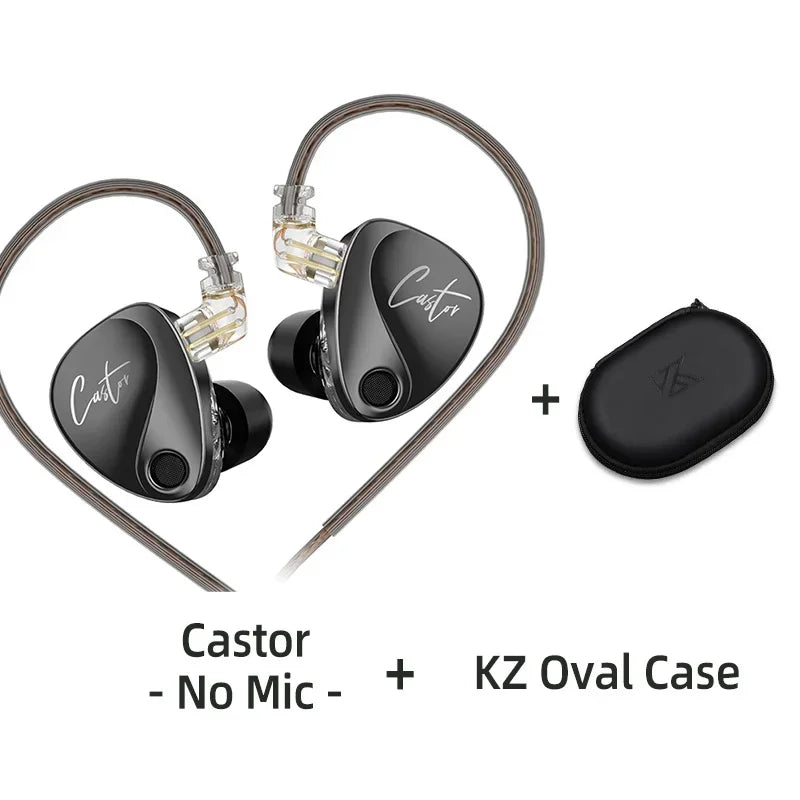 KZ Castor Wired Earbuds Improved Bass HiFi Earphone 2 Dynamic High-end Tunable Balanced Armature In-ear Headphone w/ Accessories