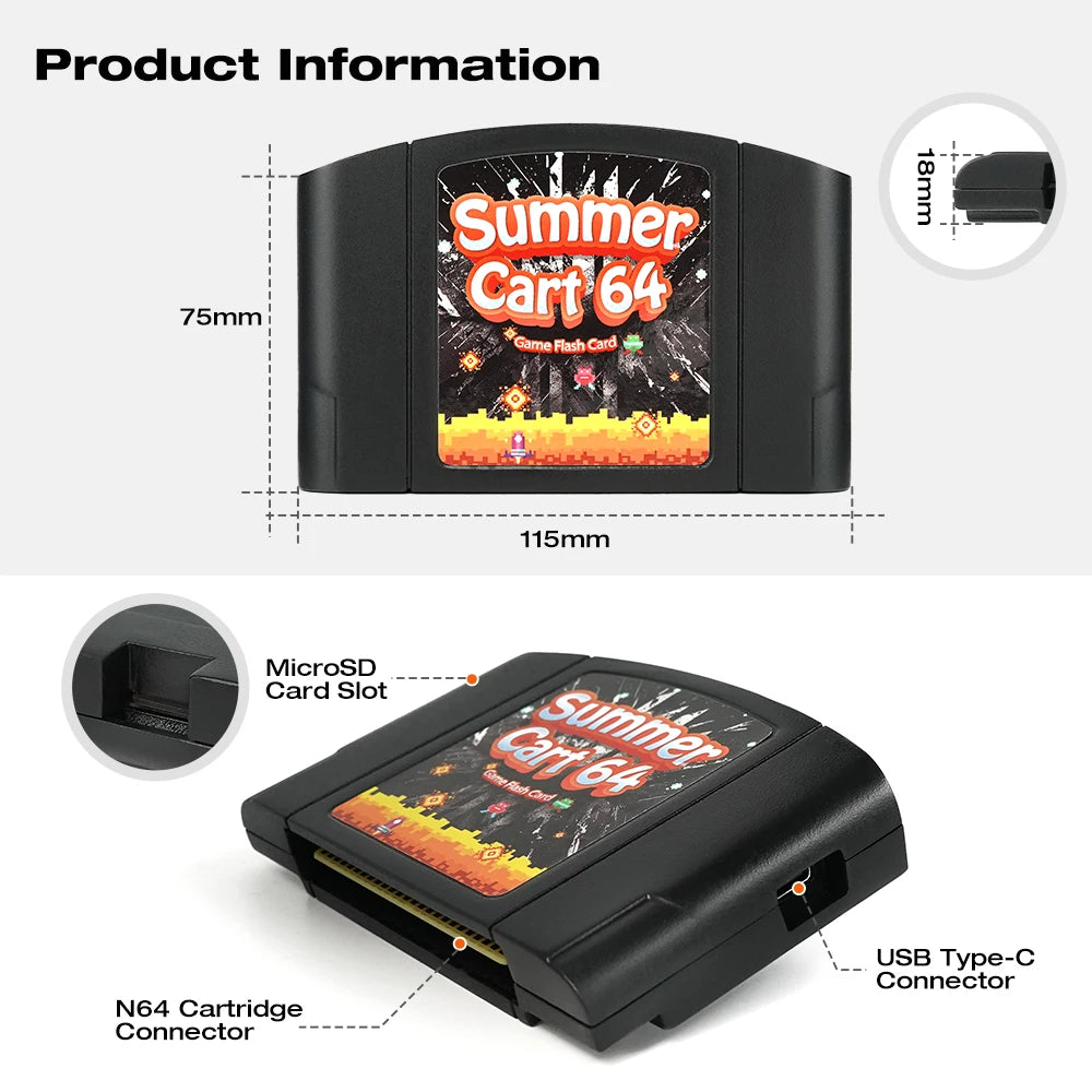 Retro SummerCart64 Game Card 700+ in 1 Game Cartridge for Nintendo 64 N64 Video Game Console Region Free With 8GB card