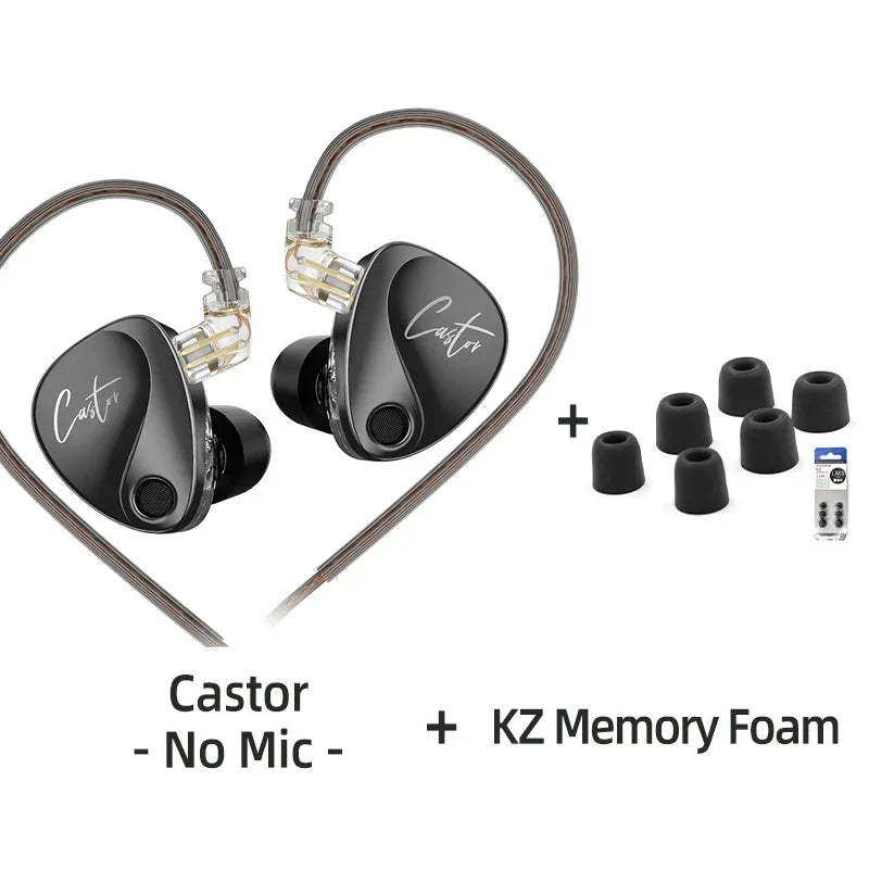 KZ Castor Wired Earbuds Improved Bass HiFi Earphone 2 Dynamic High-end Tunable Balanced Armature In-ear Headphone w/ Accessories
